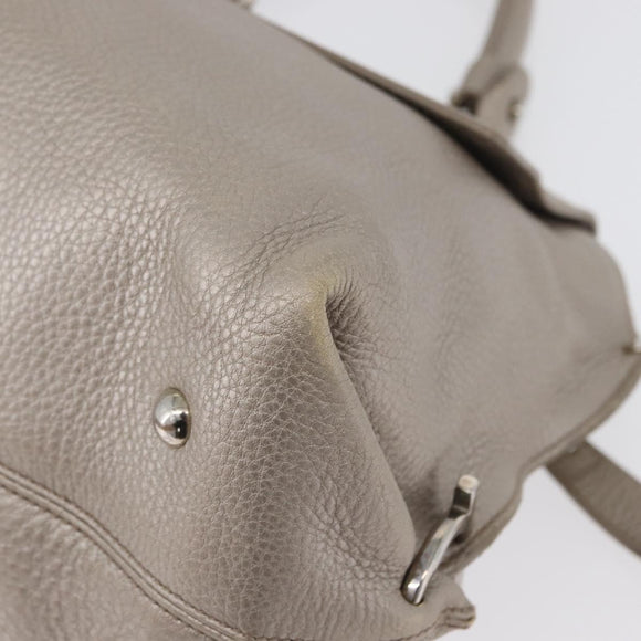 Salvatore Ferragamo Gancini Sofia Hand Bag Leather Beige Silver Auth 166994A