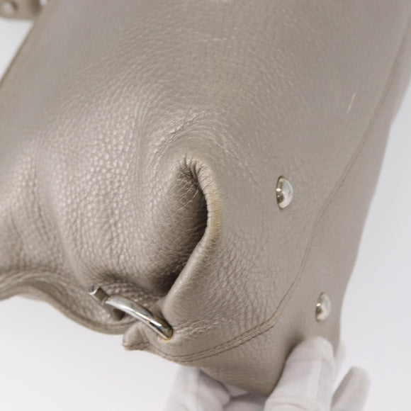 Salvatore Ferragamo Gancini Sofia Hand Bag Leather Beige Silver Auth 166994A