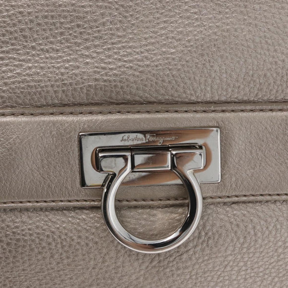 Salvatore Ferragamo Gancini Sofia Hand Bag Leather Beige Silver Auth 166994A