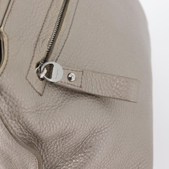 Salvatore Ferragamo Gancini Sofia Hand Bag Leather Beige Silver Auth 166994A