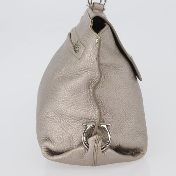 Salvatore Ferragamo Gancini Sofia Hand Bag Leather Beige Silver Auth 166994A