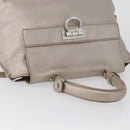 Salvatore Ferragamo Gancini Sofia Hand Bag Leather Beige Silver Auth 166994A-6