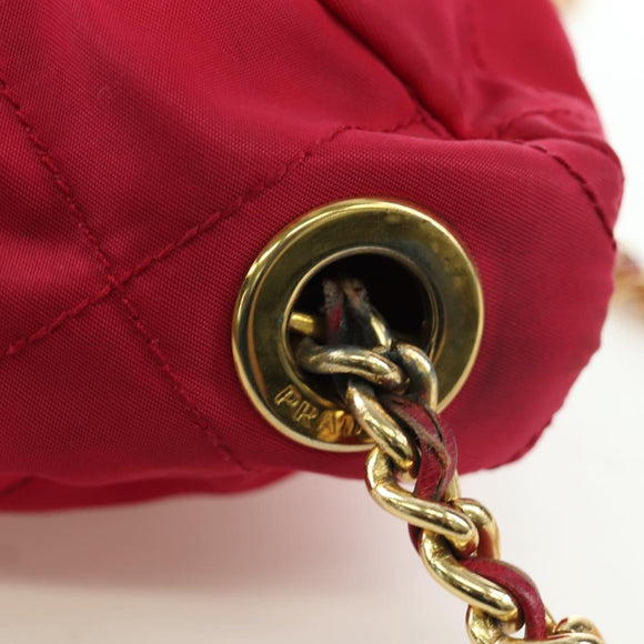 PRADA Schoudertas met Ketting Nylon Roze Goud Auth 166995A