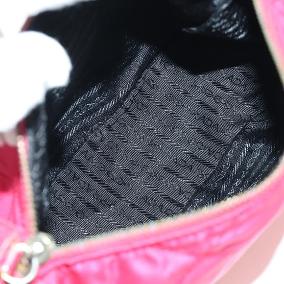 PRADA Schoudertas met Ketting Nylon Roze Goud Auth 166995A