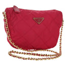 PRADA Schoudertas met Ketting Nylon Roze Goud Auth 166995A-1