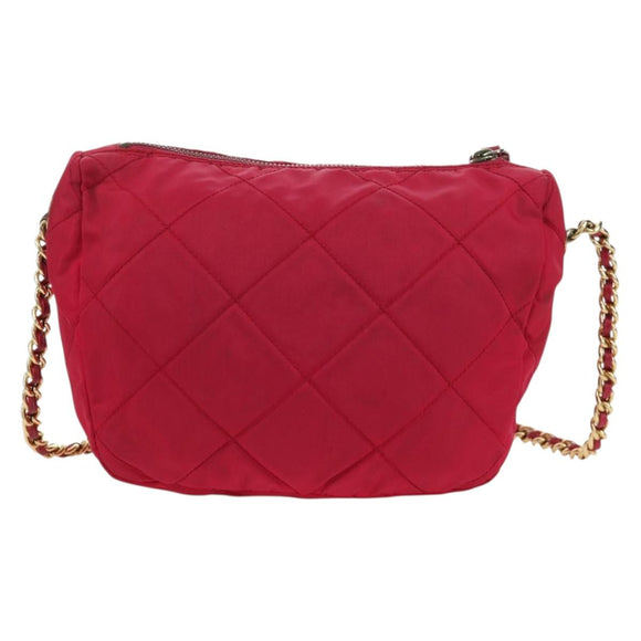 PRADA Schoudertas met Ketting Nylon Roze Goud Auth 166995A