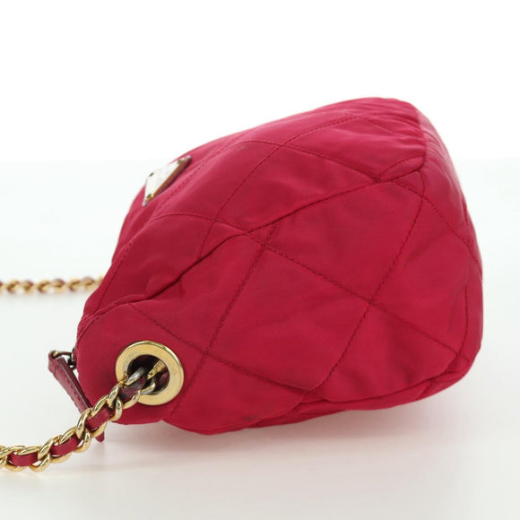 PRADA Schoudertas met Ketting Nylon Roze Goud Auth 166995A