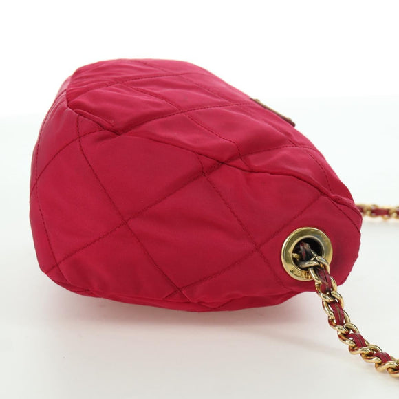 PRADA Schoudertas met Ketting Nylon Roze Goud Auth 166995A