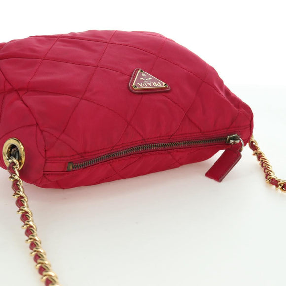 PRADA Schoudertas met Ketting Nylon Roze Goud Auth 166995A