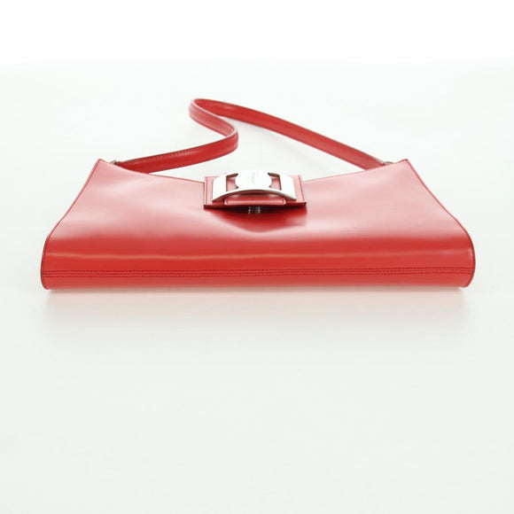 Salvatore Ferragamo Shoulder Bag Leather Red Silver Auth 166996A