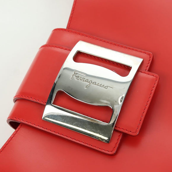 Salvatore Ferragamo Shoulder Bag Leather Red Silver Auth 166996A
