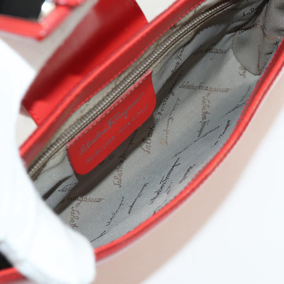 Salvatore Ferragamo Shoulder Bag Leather Red Silver Auth 166996A