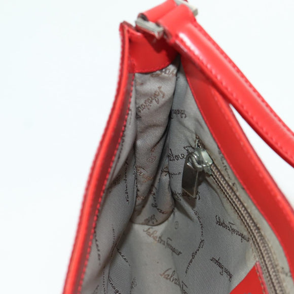 Salvatore Ferragamo Shoulder Bag Leather Red Silver Auth 166996A