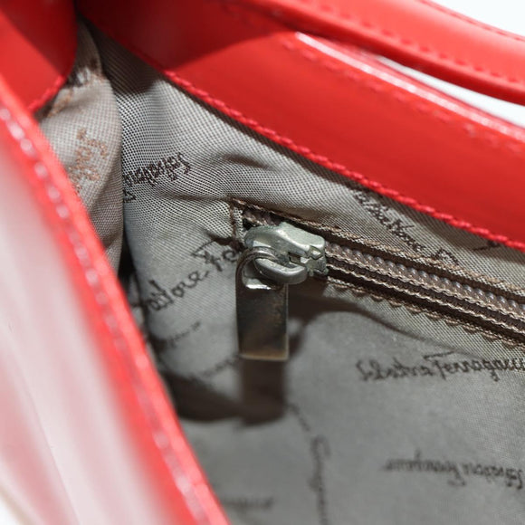 Salvatore Ferragamo Shoulder Bag Leather Red Silver Auth 166996A
