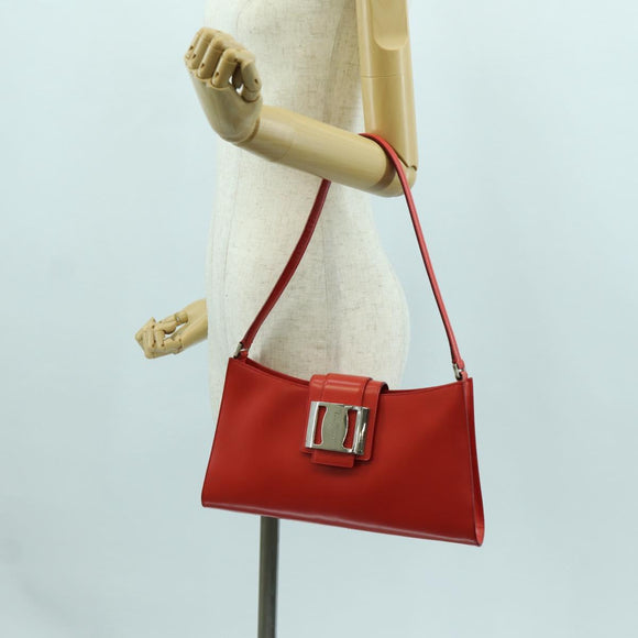 Salvatore Ferragamo Shoulder Bag Leather Red Silver Auth 166996A