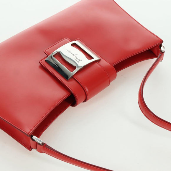 Salvatore Ferragamo Shoulder Bag Leather Red Silver Auth 166996A