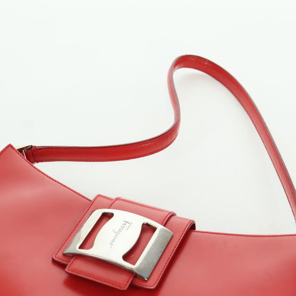 Salvatore Ferragamo Shoulder Bag Leather Red Silver Auth 166996A