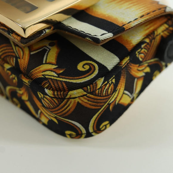 FENDI × VERSACE FENDACE Mamma Baguette Pouch Nylon Black Gold Tone Auth 166998SM