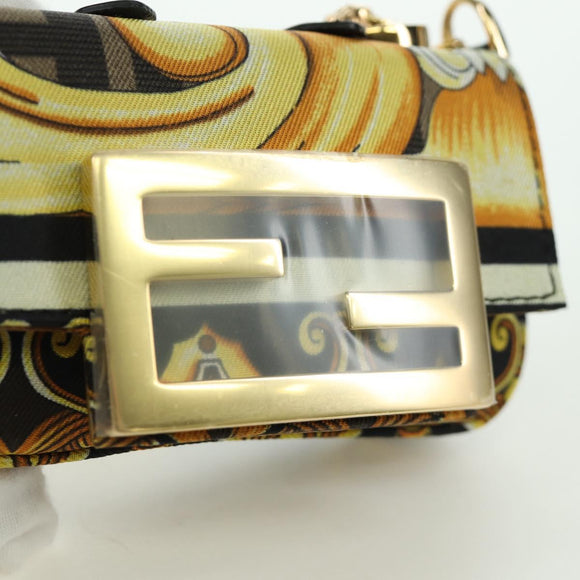 FENDI × VERSACE FENDACE Mamma Baguette Pouch Nylon Black Gold Tone Auth 166998SM