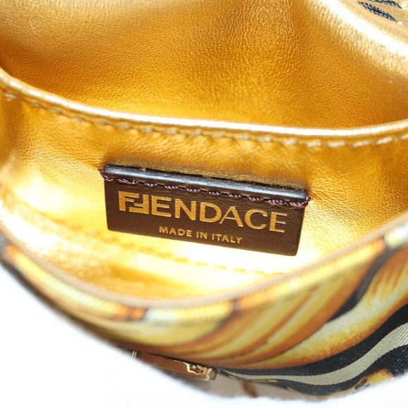 FENDI × VERSACE FENDACE Mamma Baguette Pouch Nylon Black Gold Tone Auth 166998SM