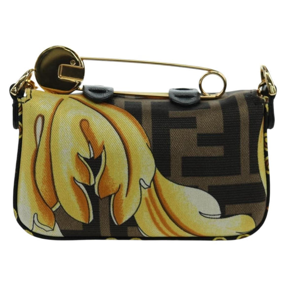 FENDI × VERSACE FENDACE Mamma Baguette Pouch Nylon Black Gold Tone Auth 166998SM
