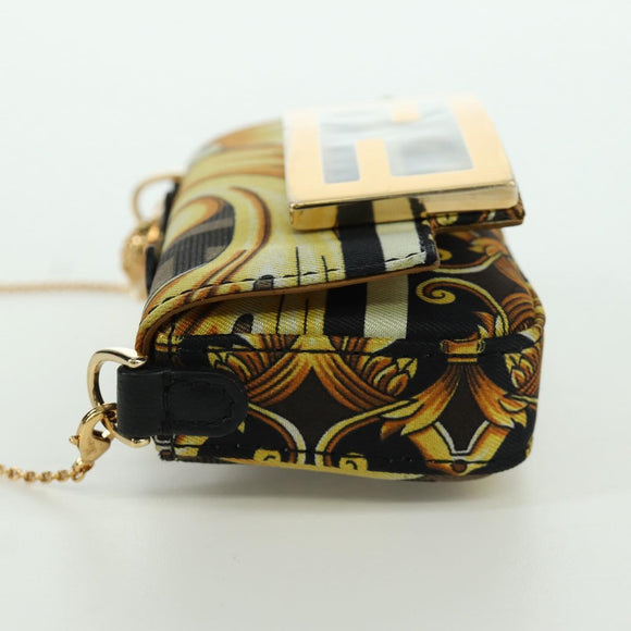 FENDI × VERSACE FENDACE Mamma Baguette Pouch Nylon Black Gold Tone Auth 166998SM