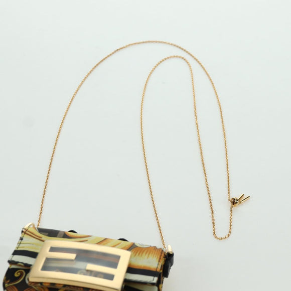 FENDI × VERSACE FENDACE Mamma Baguette Pouch Nylon Black Gold Tone Auth 166998SM
