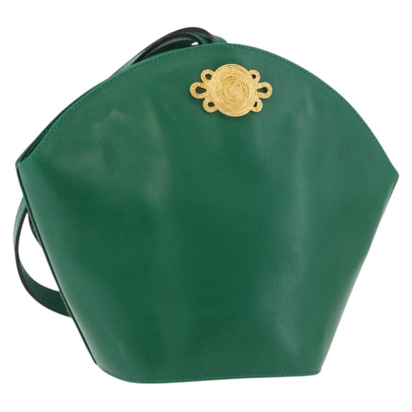 Salvatore Ferragamo Shoulder Bag Leather Green Gold Auth 167004A