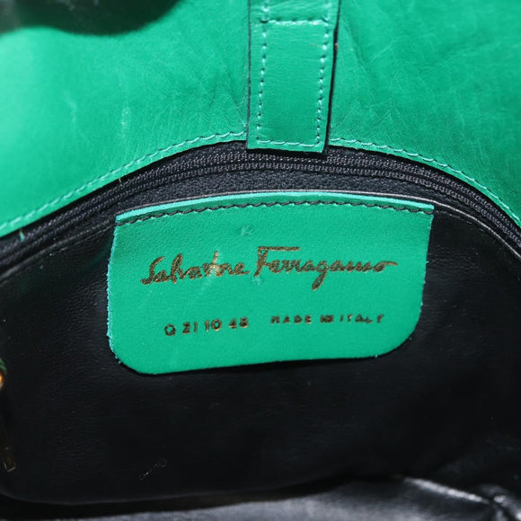 Salvatore Ferragamo Shoulder Bag Leather Green Gold Auth 167004A