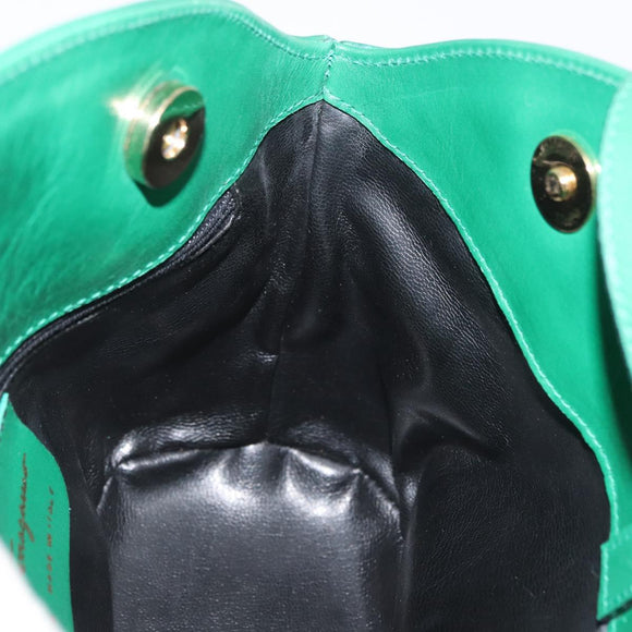 Salvatore Ferragamo Shoulder Bag Leather Green Gold Auth 167004A