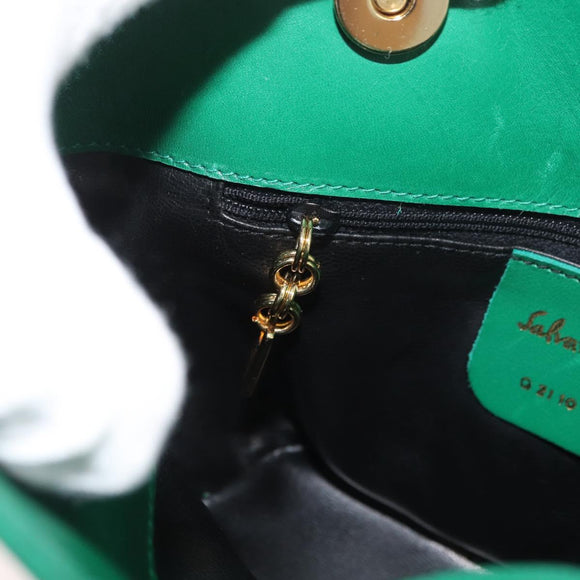 Salvatore Ferragamo Shoulder Bag Leather Green Gold Auth 167004A