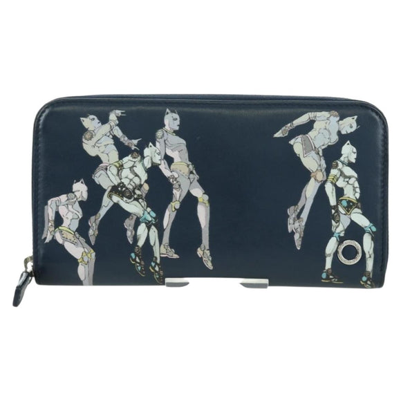 BVLGARI x JoJo's Bizarre Adventure Keeler Queen Wallet Navy Auth 167095SM