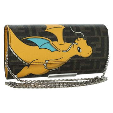 FENDI xFRGMTxPOKÉMON Zucca Canvas Chain Wallet Dragon Bag Black Auth 167109SM
