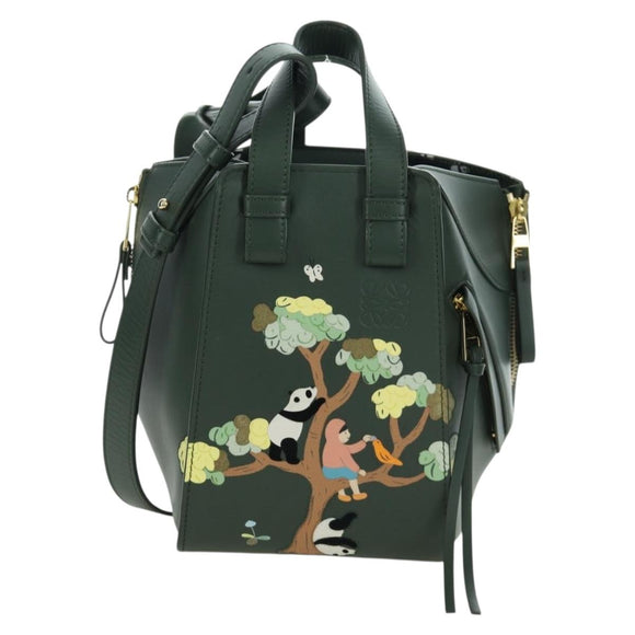 LOEWE Compact Hammock Hand Bag Leather 2way Green Gold Auth 167114SM
