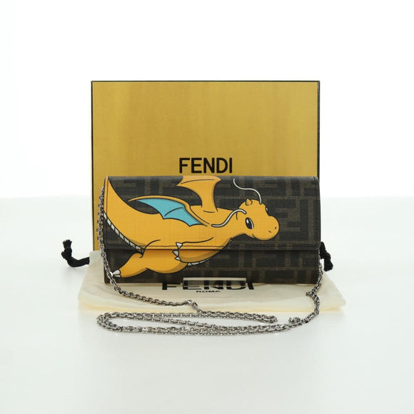 FENDI x FRGMT x POKÉMON Zucca Canvas Chain Wallet Dragon Bag Black Auth 167149SM