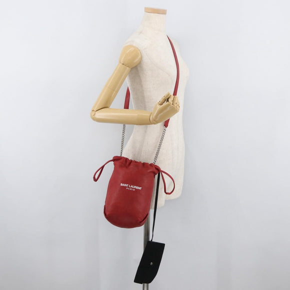 SAINT LAURENT Teddy Kleine Schoudertas Leer Rood Zilver Origineel 167159A