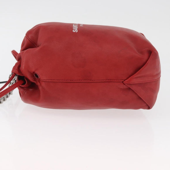 SAINT LAURENT Teddy Kleine Schoudertas Leer Rood Zilver Origineel 167159A