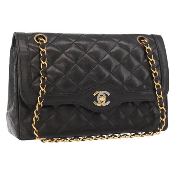 CHANEL Matelasse Bag Lamb Skin Paris limited model Black CC Auth 167175SM