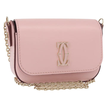 CARTIER Chain Shoulder Bag Leather Pink Gold Auth 167176SM