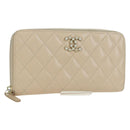 CHANEL Long Wallet Lamb Skin Beige Gold CC Auth 167178SAM-1