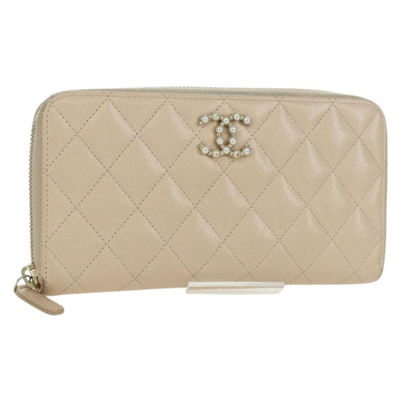 CHANEL Long Wallet Lamb Skin Beige Gold CC Auth 167178SAM