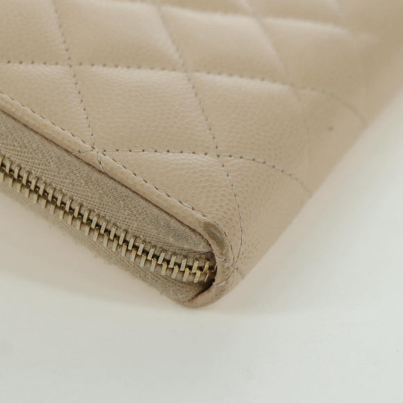 CHANEL Long Wallet Lamb Skin Beige Gold CC Auth 167178SAM