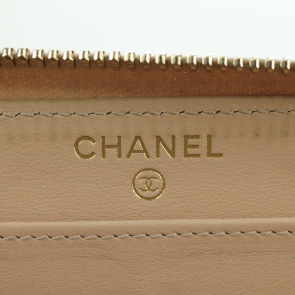 CHANEL Long Wallet Lamb Skin Beige Gold CC Auth 167178SAM