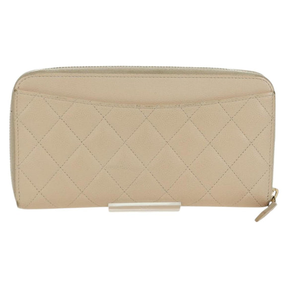 CHANEL Long Wallet Lamb Skin Beige Gold CC Auth 167178SAM
