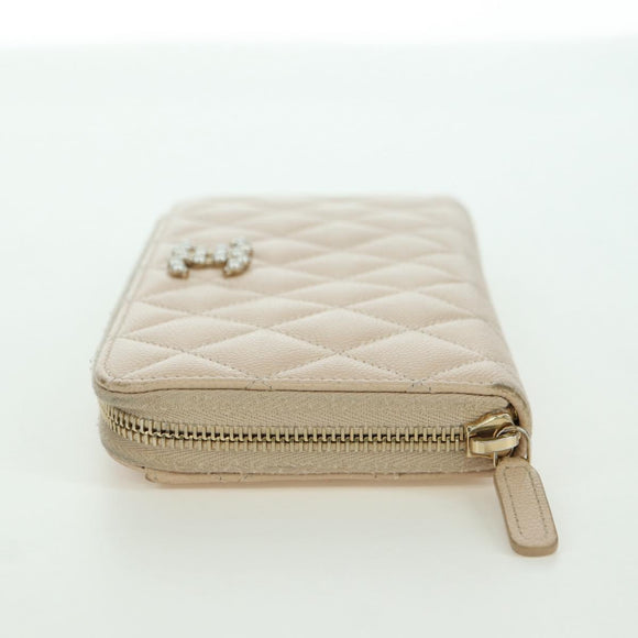 CHANEL Long Wallet Lamb Skin Beige Gold CC Auth 167178SAM