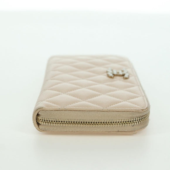 CHANEL Long Wallet Lamb Skin Beige Gold CC Auth 167178SAM