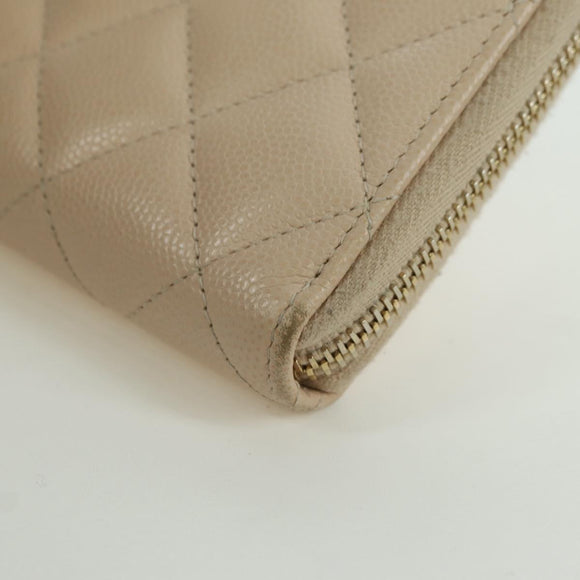 CHANEL Long Wallet Lamb Skin Beige Gold CC Auth 167178SAM