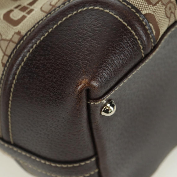 GUCCI Sherry Line Hand Bag Canvas Brown Gold 146002 Auth 167181V