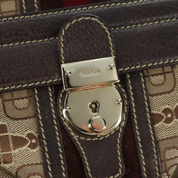 GUCCI Sherry Line Hand Bag Canvas Brown Gold 146002 Auth 167181V