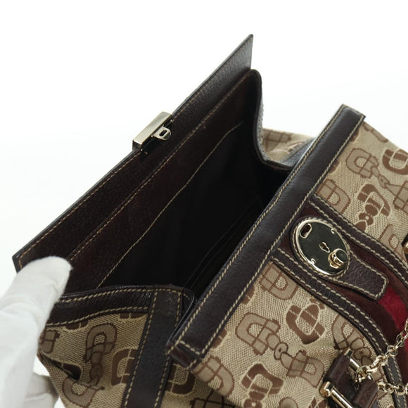 GUCCI Sherry Line Hand Bag Canvas Brown Gold 146002 Auth 167181V